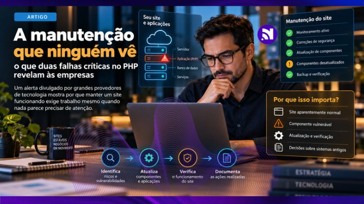 Duas vulnerabilidades críticas no PHP mobilizaram gigantes como Google, Amazon e Microsoft. Para pequenas e médias empresas, o alerta revela por que a manutenção preventiva de sites e aplicações é essencial, mesmo quando tudo parece funcionar normalmente. Entenda os riscos, as dificuldades dos sistemas antigos e a importância de definir responsabilidades pela segurança digital.